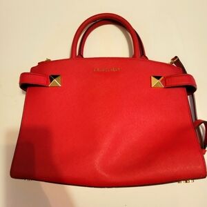 Michael Kors Karla Red Leather Satchel with Gold‎ Hardware